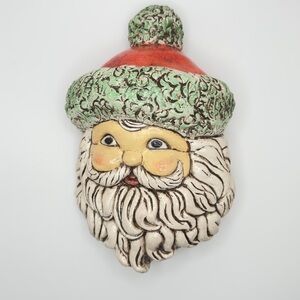 Vintage Hand Painted Chalkware (plaster) Santa Wall Hanging Holiday Decor 1970s